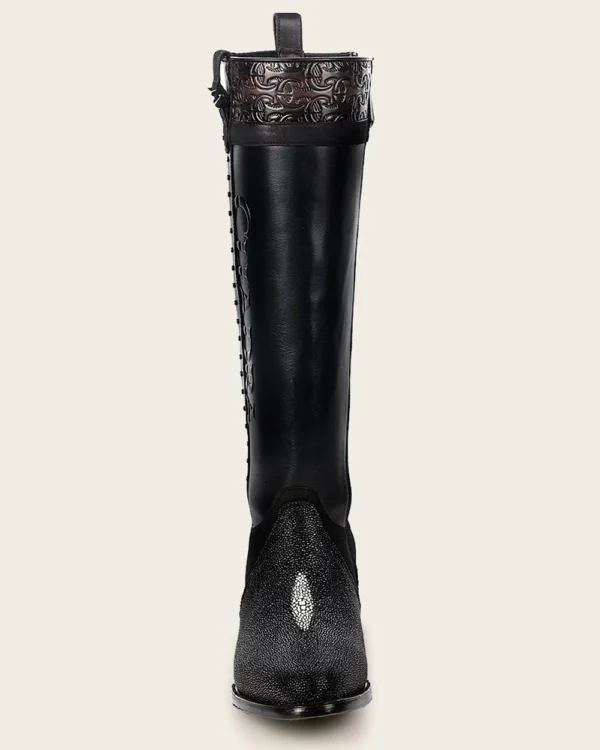 Black Stingray Leather Knee High Boots - Image 3