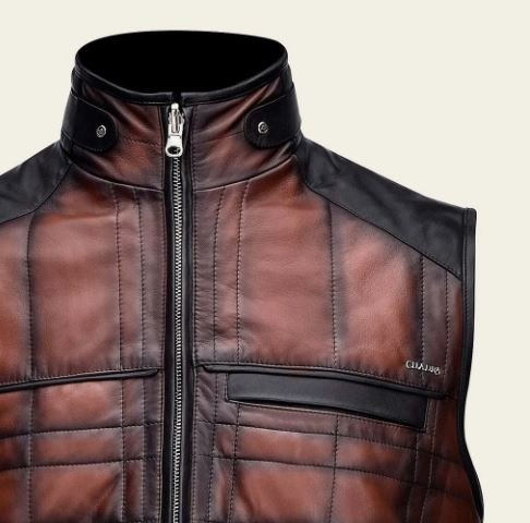 Reversible brown leather vest with embroidery - Image 2