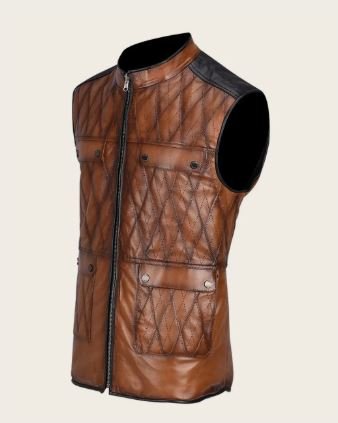 Men’s reversible vest in brown leather