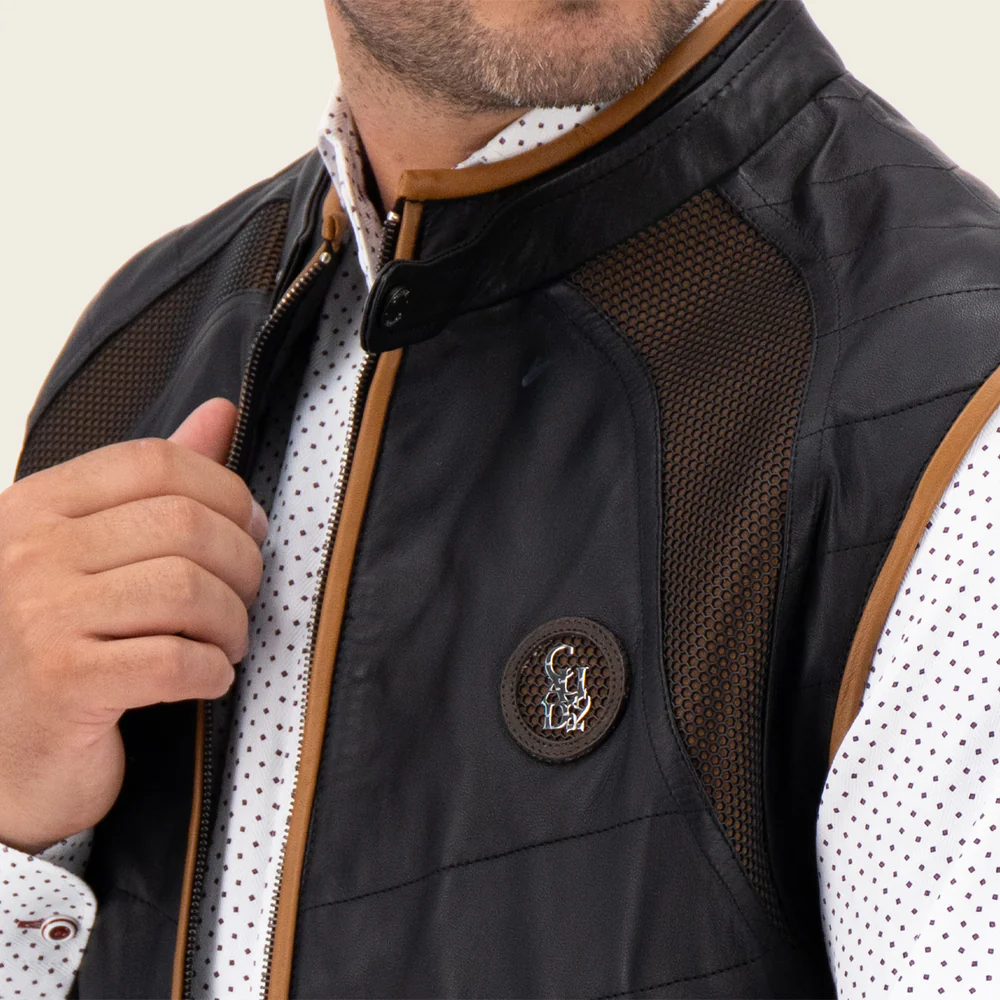 Cuadra Black Lambskin Leather Vest for Men - Image 4
