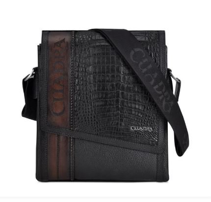 Cuadra Black Caiman Leather Crossbody Bag