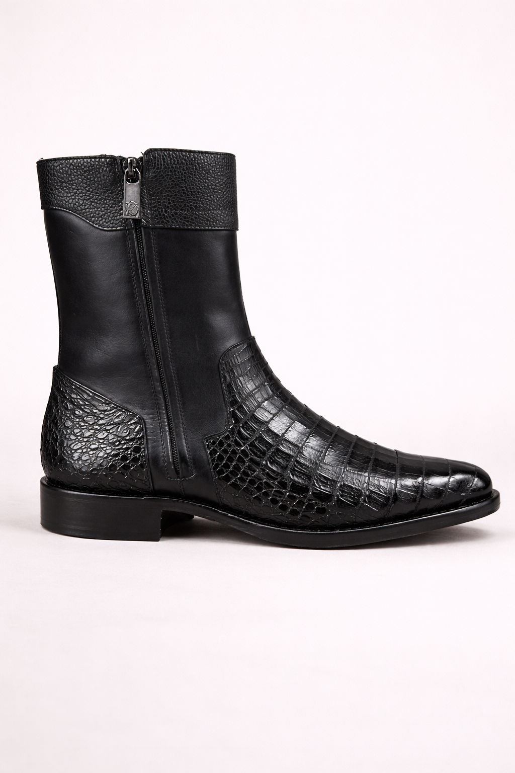 Men’s Black Alligator Leather Ankle Boot Leather Shaft