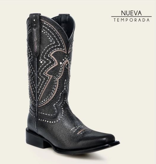 Black cowboy boots in genuine leather