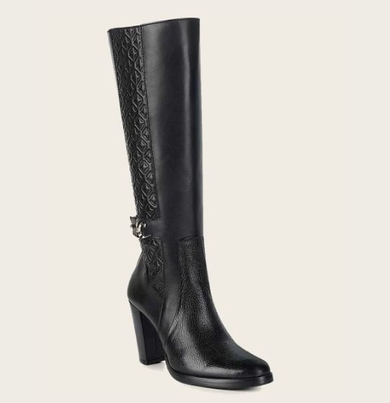Black deer leather knee-high boot