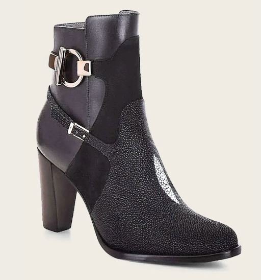 Black ankle boots in genuine stingray leather