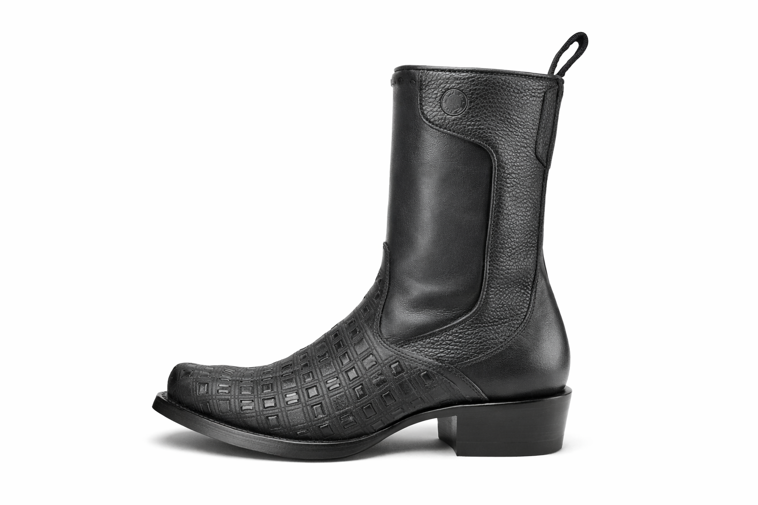 Men’s Black Leather Ankle Boot – Geometric Texture