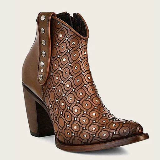 Hand-knitted honey-colored ankle boot