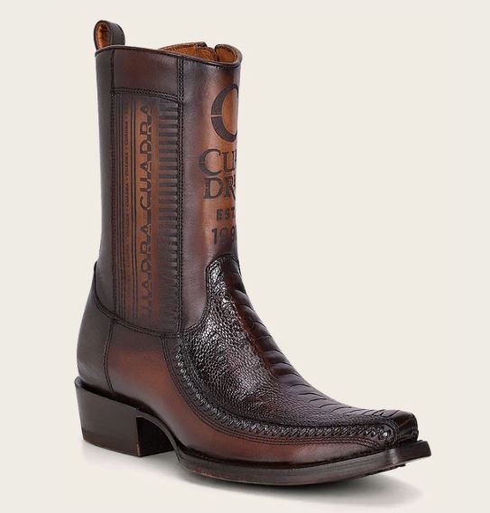 Brown ostrich leg urban boot