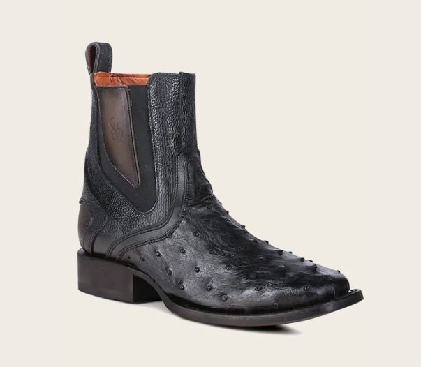 Black ostrich urban boot