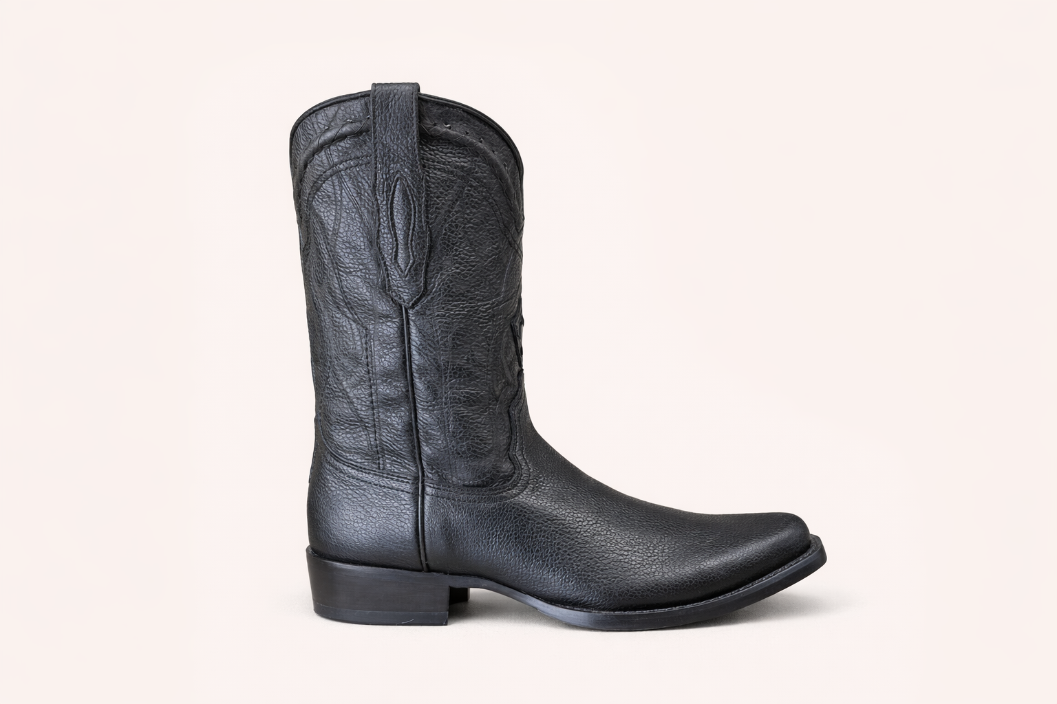 Black Deerskin Leather Western Boot