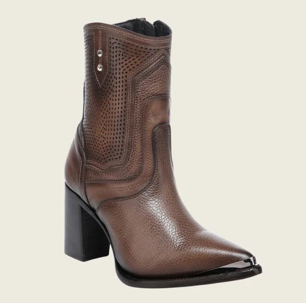 Luxury Perforated Bovine Leather Mid-Calf Boot – Brown