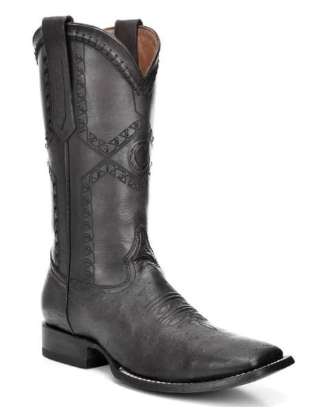 Black Western Boots – Genuine Bovine Leather Square Toe