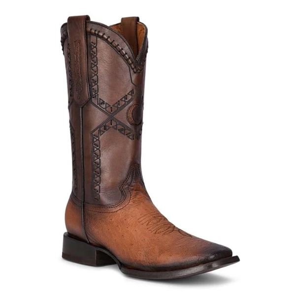 Western Boots – Genuine Ostrich Leather Distressed Brown Square Toe