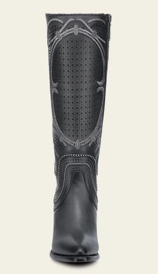 Women's Tall Gray Leather Boot with Laser-Cut Shaft & Raised Embroidery - Image 2