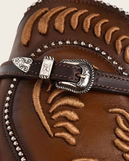 Honey-colored leather cowboy ankle boots with embroidery - Image 5