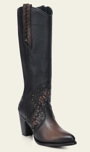 Women’s High Western Boot in Genuine Bovine Leather with Organic Embroidery
