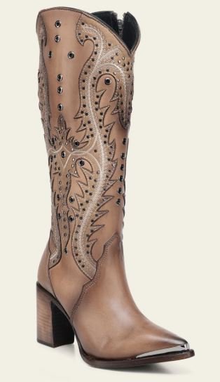 Hand-Painted Western Boots, Blue Leather