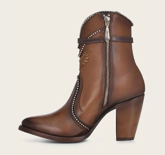Honey-colored leather cowboy ankle boots with embroidery - Image 2