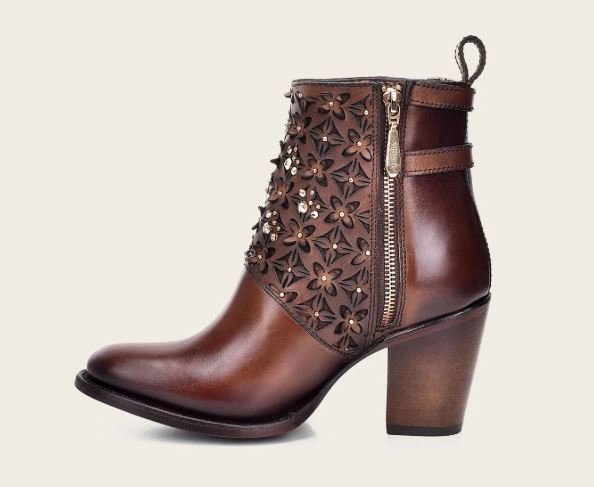 Brown leather ankle boot with Austrian crystals - Image 4