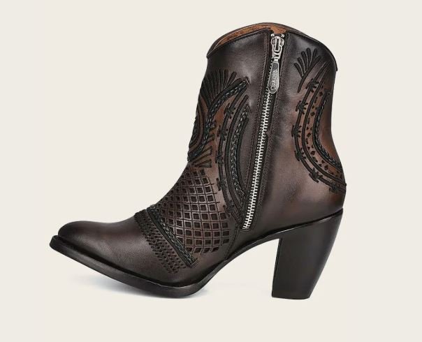 Brown leather ankle boot with handcrafted weave - Image 2