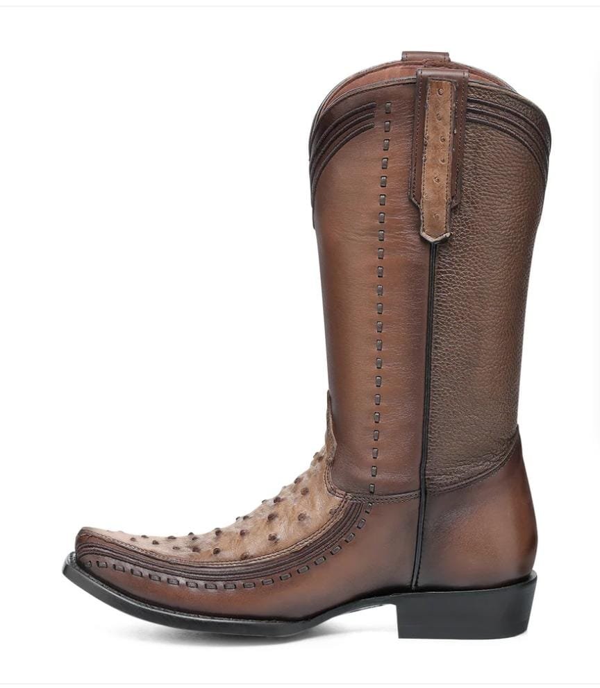 Men’s Ostrich Leather Western Boots – Honey Exotic Square Toe - Image 5