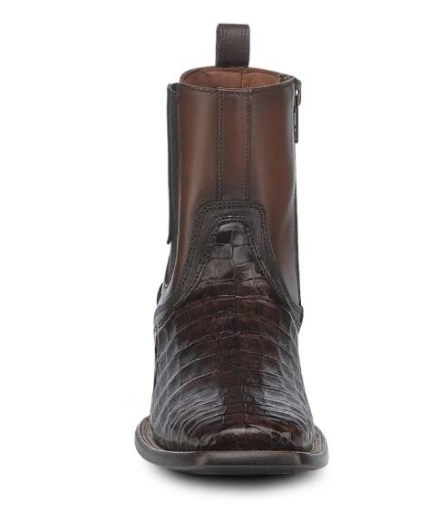 Men’s Caiman Leather Ankle Boots – Brown Exotic Luxury Square Toe - Image 2
