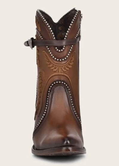 Honey-colored leather cowboy ankle boots with embroidery - Image 3