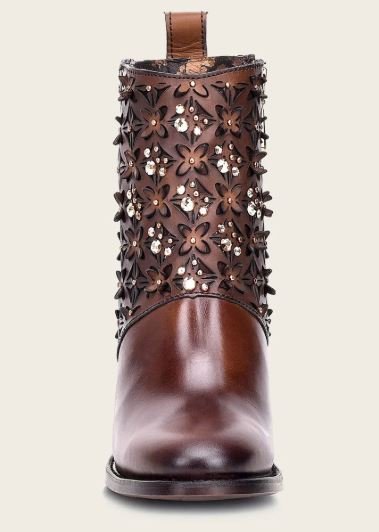 Brown leather ankle boot with Austrian crystals - Image 3