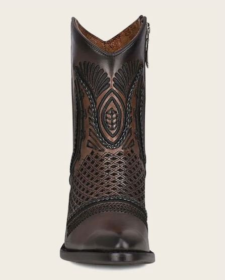 Brown leather ankle boot with handcrafted weave - Image 3