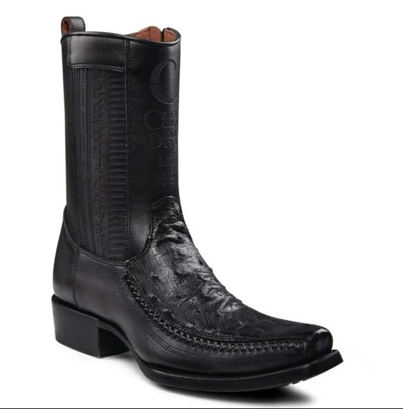 Men’s Ostrich Leather Western Boots – Black Exotic Square Toe