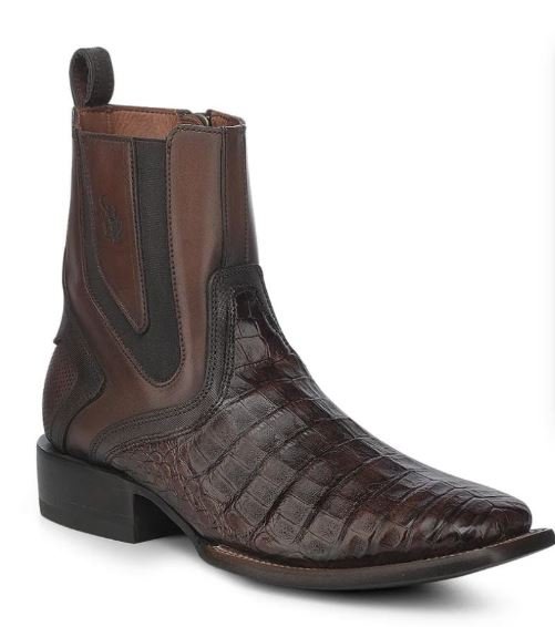 Men’s Caiman Leather Ankle Boots – Brown Exotic Luxury Square Toe