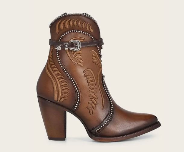 Honey-colored leather cowboy ankle boots with embroidery - Image 4