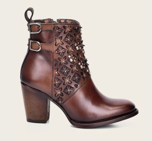 Brown leather ankle boot with Austrian crystals - Image 2