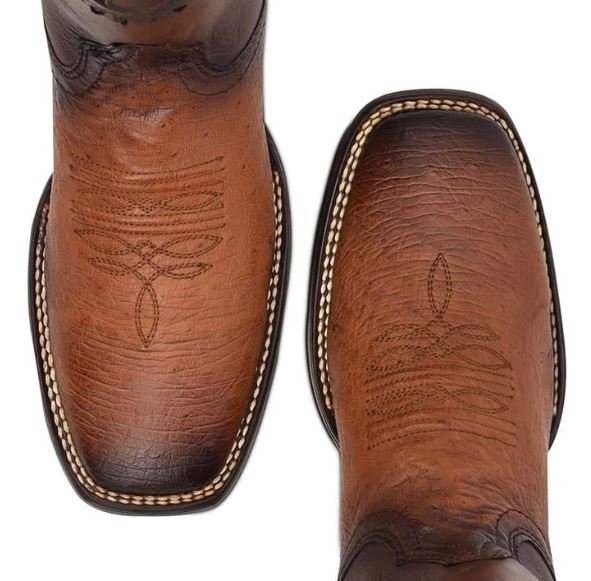 Western Boots – Genuine Ostrich Leather Distressed Brown Square Toe - Image 5