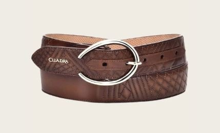 Brown leather belt with embroidery