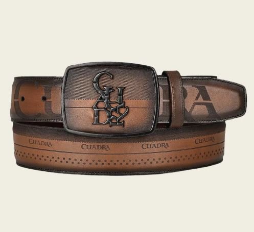 Cuadra Brown Leather Belt with Engraved Signature Buckle