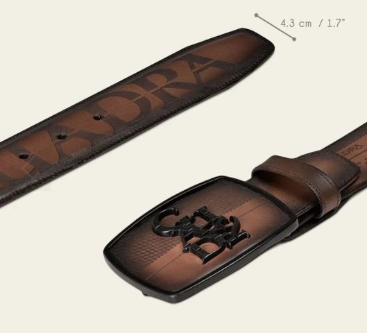Cuadra Brown Leather Belt with Engraved Signature Buckle - Image 3