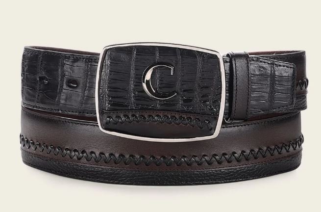 Denim belt in genuine fuscus leather