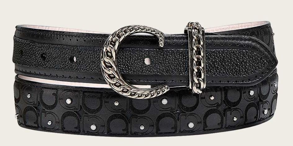 Elegant Women’s Casual Belt in Genuine Black Stingray Leather