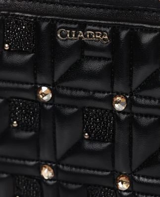 Black exotic leather shoulder bag with decorative Austrian crystals - Image 3