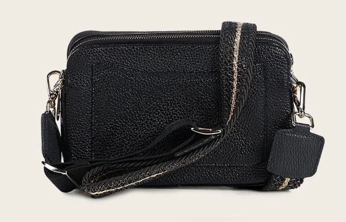 Black exotic leather shoulder bag with decorative Austrian crystals - Image 5