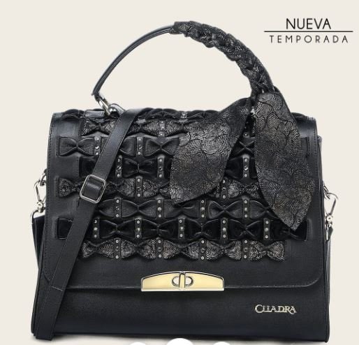Luxury Women’s Black Handbag in Genuine Bovine Leather with Crystals