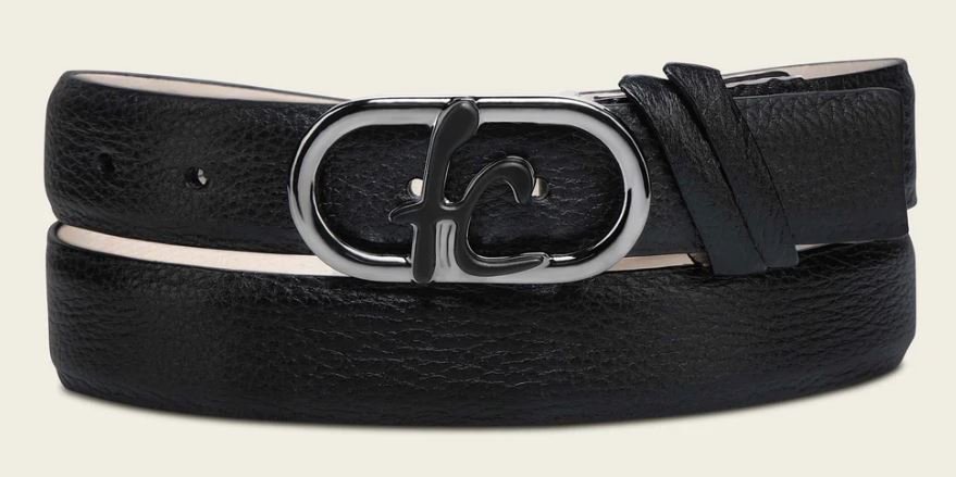 Franco Cuadra Men’s Dress Belt in Genuine Deer Black Leather with FC Monogram Buckle