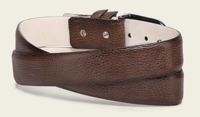 Men’s Genuine Deer Honey Leather Dress Belt with Monogram Buckle - Image 2
