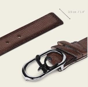 Men’s Genuine Deer Honey Leather Dress Belt with Monogram Buckle - Image 3