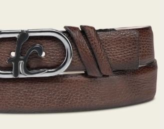 Men’s Genuine Deer Honey Leather Dress Belt with Monogram Buckle - Image 4