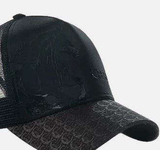 Cuadra Black Leather Cap with Embossed Horse Design - Image 2