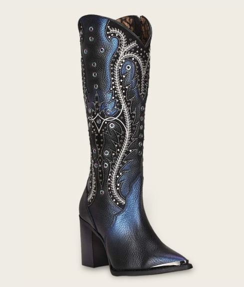 Cuadra Hand-Painted Western Boots, Blue Leather