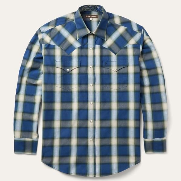 Blue Sage Dobby Plaid Western Shirt