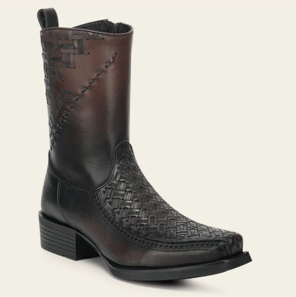 Cuadra Men’s Dark Brown Woven Leather Ankle Boots